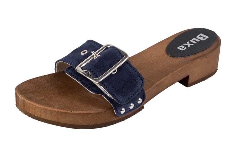 060a2b86868f23e646fd2b666a474e5a.jpg Dřeváky s plochým podpatkem L20 semiš tmavě modré - Obrázek 1