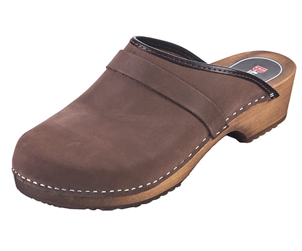 085b5cb74d43e590a1b6840e6c3889c5.jpg Klasické dřeváky dámské P1 tmavé velurové kůže - Obrázek 1