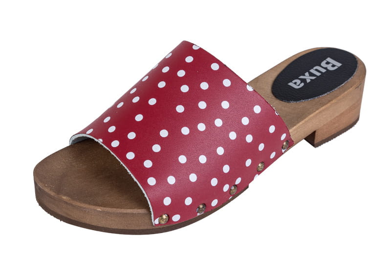 12844.jpg Elegantní dřeváky L-40 Červené s tečkami - Obrázek 1