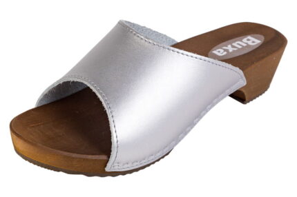 Dřeváky Pantofle kožené W40 stříbrné