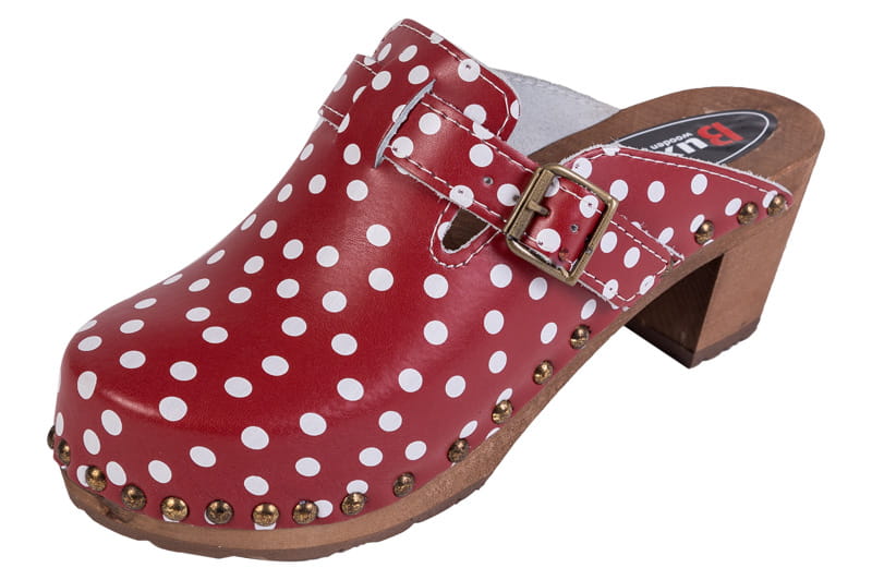 2f8e91d9c7be6f8354102e6738350e8e.jpg Elegantní dřeváky OS4 - Červené s tečkami - Obrázek 1