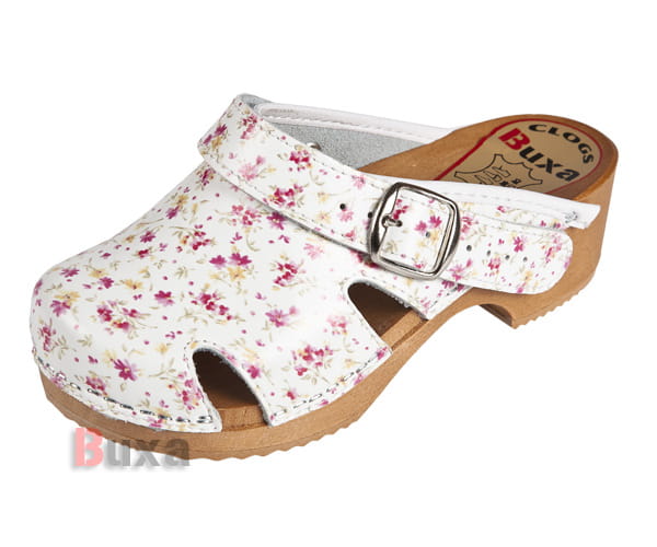 30b5a9ec8f0c39a5c0cefa371219d985.jpg Dětské dřeváky DZ-OT Bílé s mini kvítky - Obrázek 1