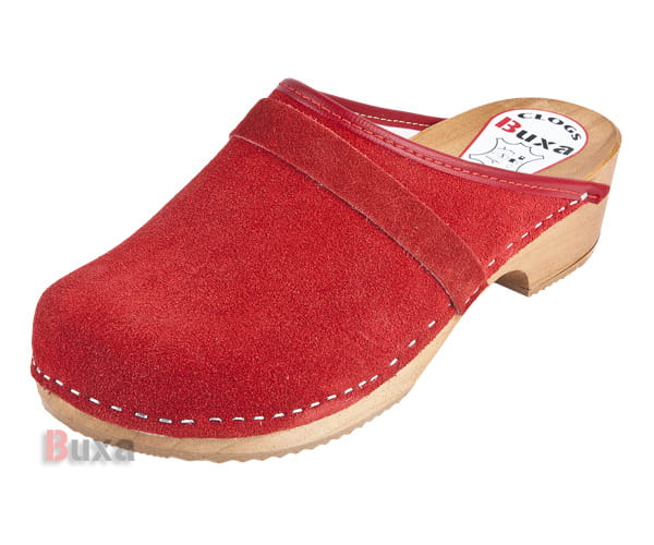 310e88a86d953a2bc14f133007a622c2.jpg Klasické dřeváky dámské P1 červené semiš - Obrázek 1
