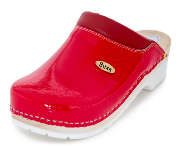 39c0ce399e1cb335c15c467ebb727e29.jpg Zdravotní dřeváky s amortizační podrážkou FPU10 Červené lakované - Obrázek 1