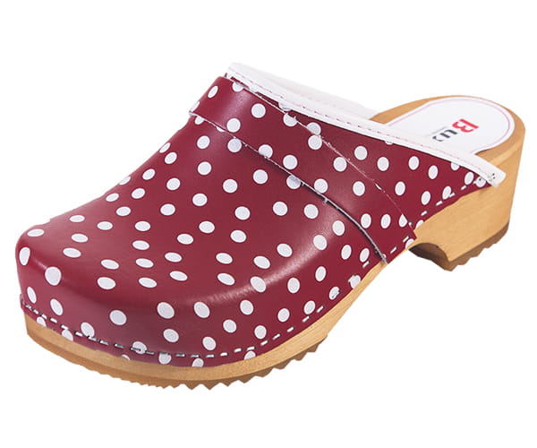 838ef890e94d49b531f3b84dd55c5a35.jpg Švédské dřeváky F1 Červené s tečkami - Obrázek 1