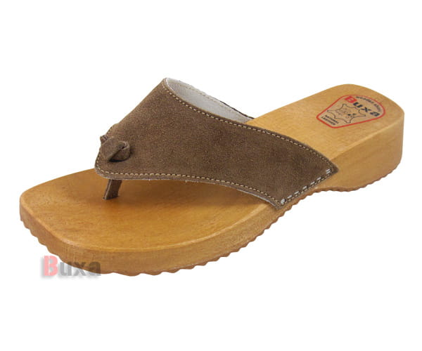 a5e4e8b33a2b86201e650680a2d8ee01.jpg Dřevěné pantofle J1 hnědé velurové - Obrázek 1