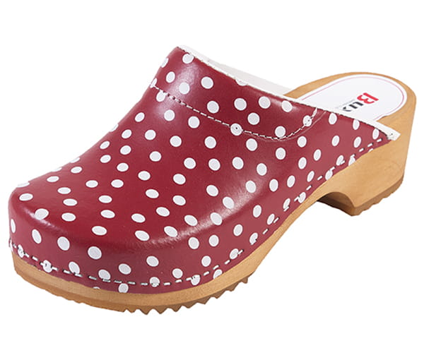 c694e42a03bce1e87fb9225532f01345.jpg Švédské dřeváky F3 Červené s tečkami - Obrázek 1