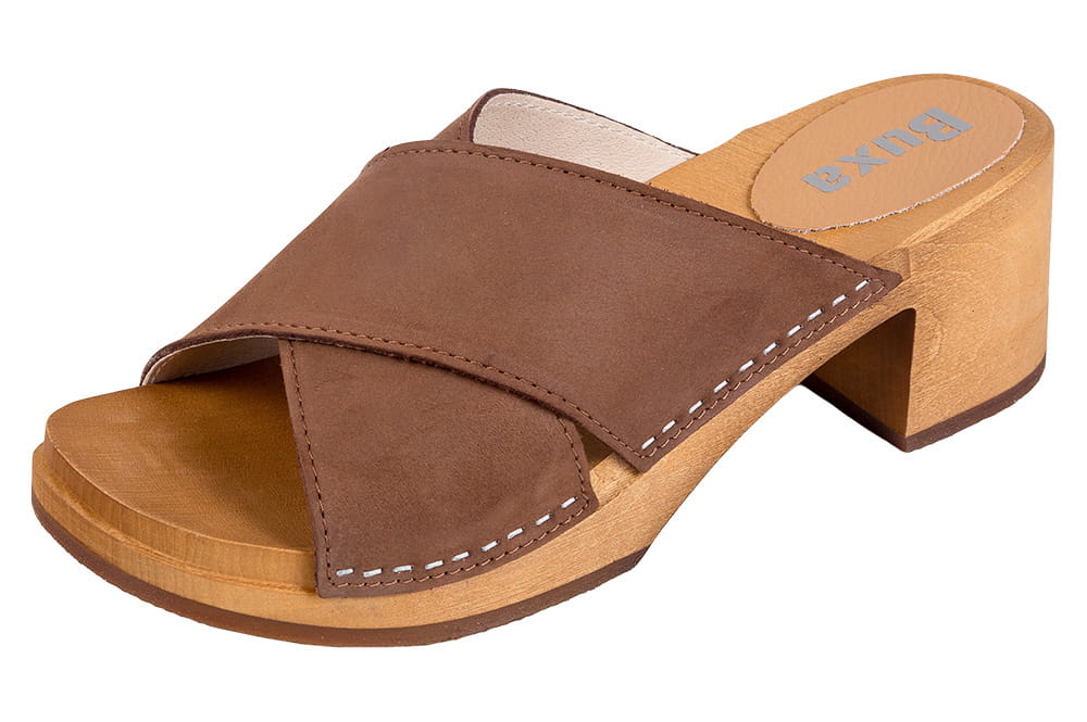 OS86A_brazowy_nubuk_1.jpg Dámské dřeváky BUXA OS86A – nubuk hnědé platformové dřeváky - Obrázek 1