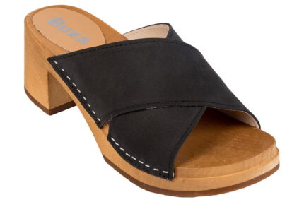 Dámské dřeváky BUXA OS86A – nubuk černé platformové dřeváky