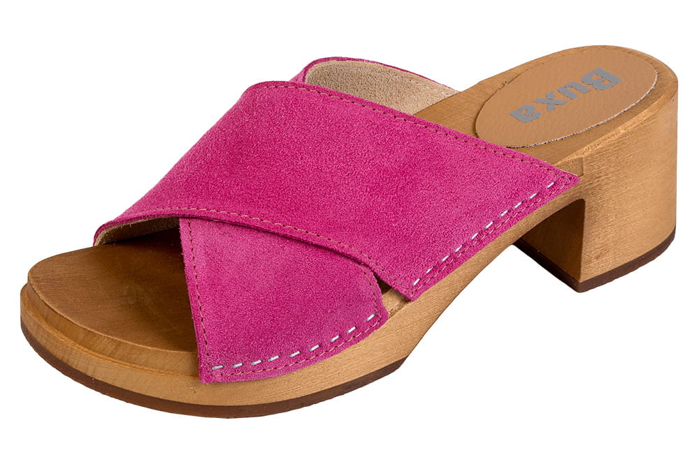 OS86A_fuksja_zamsz_1.jpg Dámské dřeváky BUXA OS86A – fuchsiové semišové platformové dřeváky - Obrázek 1