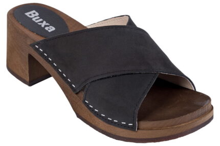 Dámské dřeváky BUXA OS86C – nubuk černé platformové dřeváky